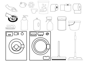 House cleaner tools collection, svg icons vector illustration set
