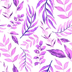 Fototapete Aquarell Natur Set Watercolor seamless pattern with vintage leaves. Beautiful botanical print with colorful foliage for decorative design. Bright spring or summer background. Vintage wedding decor. Textile design. 