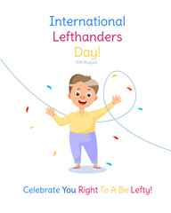 Happy Left-handers Day. August 13, International Lefthanders Day celebration. Vector illustration in cartoon style for greeting card, holiday poster or banner.