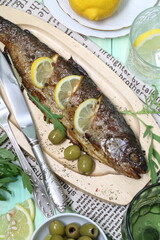 Baked trout in Italian herbs with lemon and olives