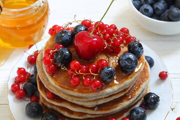 pancakes with berries and jam