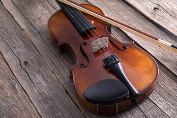 Fototapeta na wymiar Beautiful violin and bow