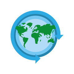 world map with arrow around