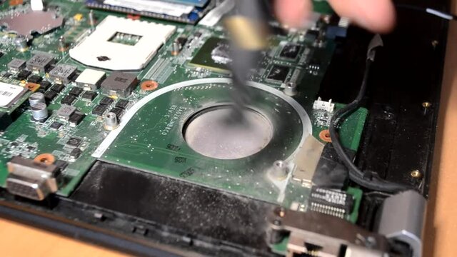 Removing dust from moving laptop parts, cleaning laptop screen curtains from dust