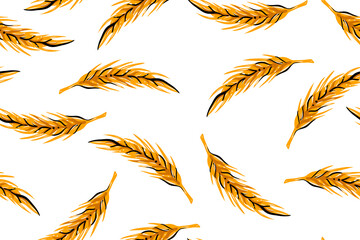 Seamless pattern of wheat ears, color, vector