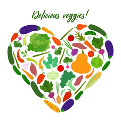 Collection of the clip art vegetables. Vector illustration of harvest