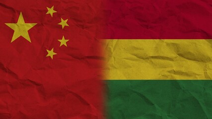 Bolivia and China Flags Together, Crumpled Paper Effect Background 3D Illustration