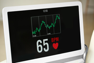 Heart rate monitor on table in clinic, closeup