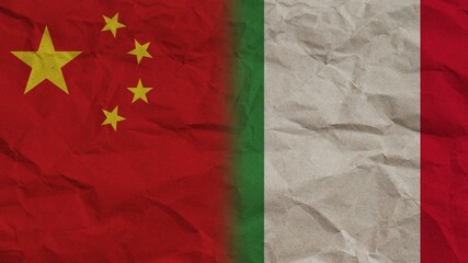 Italy and China Flags Together, Crumpled Paper Effect Background 3D Illustration