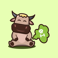 vector illustration of 
cute buffalo farting ,cartoon animal concept
