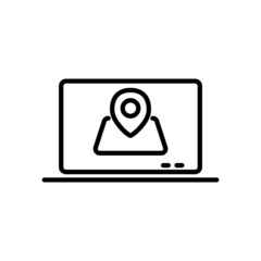 Location with laptop. location icon. outline style.Design template vector