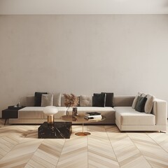 Modern living room interior with sofa front white wall