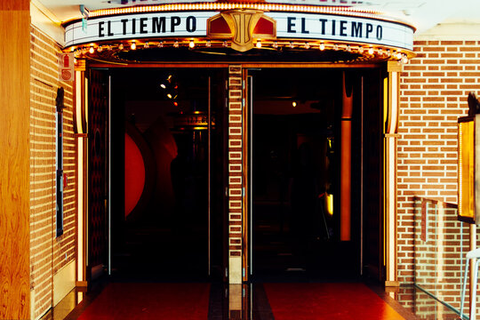 Buenos Aires, Argentina - November 5, 2016: Entrance of a cinema with marquee with the word "Time" in Spanish in the Buenos Aires Science Museum