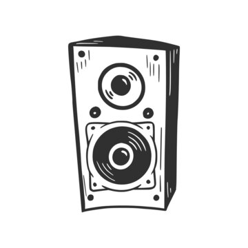 Vecteur Stock Hand drawn music speaker column. Doodle sketch style. Drawing  line simple sound box. Isolated vector illustration. | Adobe Stock