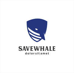 Orca Security Logo Design Vector Illustration. Whale Shield Logo Template Mascot Label