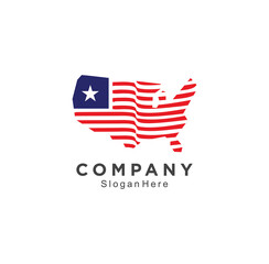 USA wave stars and stripes map logo Stock. United States America USA country flag inside country border map design suitable for a logo icon design