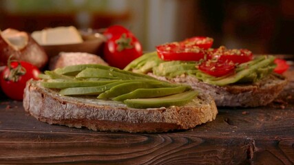 Close-up on toasts of avocado