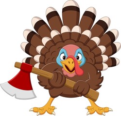 Cartoon turkey holding an axe