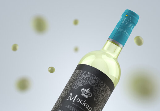 Wine Bottle with Grapes Mockup