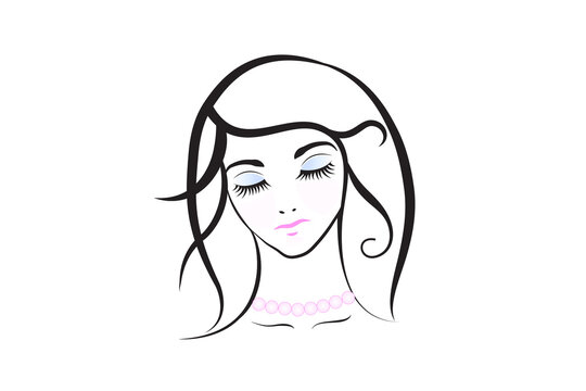 Pretty woman face silhouette line fine art minimalistic logo icon vector image graphic illustration