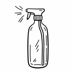 Cleaning spray bottle isolated on white background. Disinfectant for surfaces. Vector hand-drawn illustration in doodle style. Suitable for your projects, decorations, logo, various designs.