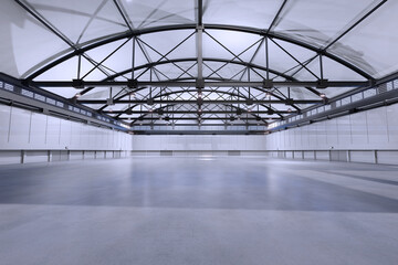 Empty hall exhibition centre. The backdrop for exhibition stands, booth elements.Conversation centre for the conference.Big Arena for entertainment,concert, event. Indoor stadium for sports.3d render.