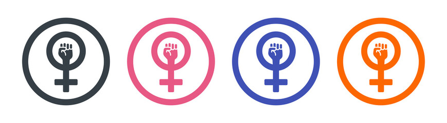 Female gender symbol with raised fist feminism vector illustration.