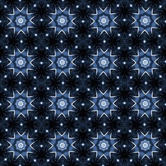 seamless pattern with bright blue stars on a dark background