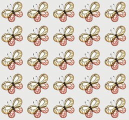 seamless pattern with butterflies on a beige background