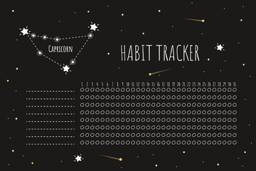 Habit tracker template with carpricorn sign