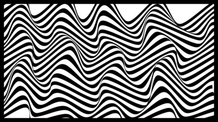 Wave design black and white. Minimal abstract black and white background. Black wavy lines pattern. Modern waves, geometric line stripes. Op Art Stripes Pattern in Black and White. 
