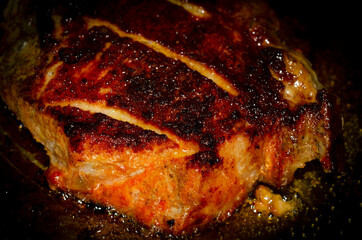 grilled meat on a grill/pork chop