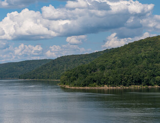 Beautiful summer skies over the Allegheny Reservoir in the Allegheny National Forest in Mead Township, Pennsylvania, USA