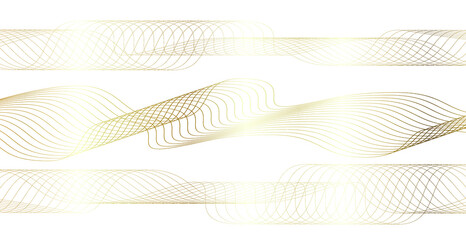 Abstract background with gold line wave. Luxury style. Tech pattern. Curved wavy line, smooth stripe. Vector illustration.