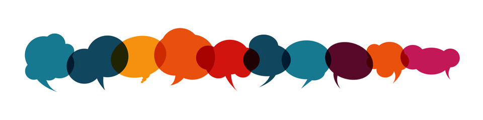 Colourful speech bubble communication icon concept. Vector illustration design for speak, discussion, chat and talking symbol.