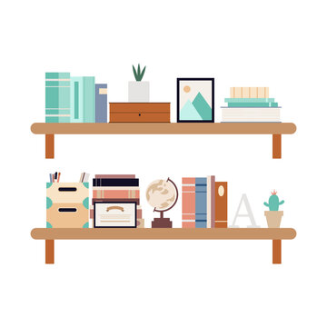 Flat Bookshelves Vector Illustration