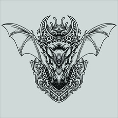 tattoo and t shirt design black and white hand drawn bat engraving ornament