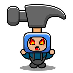 vector cartoon doodle character cute hammer tool mascot costume with angry expression