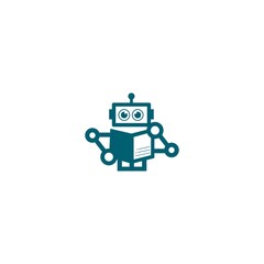 Naklejka premium cute little robot robotic lessons and educational program vector logo template with lettering composition
