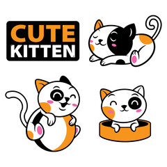 Set of cute kitten, playing a ball, bathing on bathtub, sleeping, with 