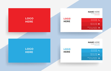 Modern abstract business card, simple creative blank vector corporate business card, minimal visiting card red blue colour