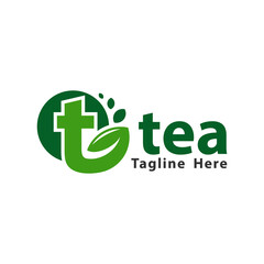green and natural tea illustration logo