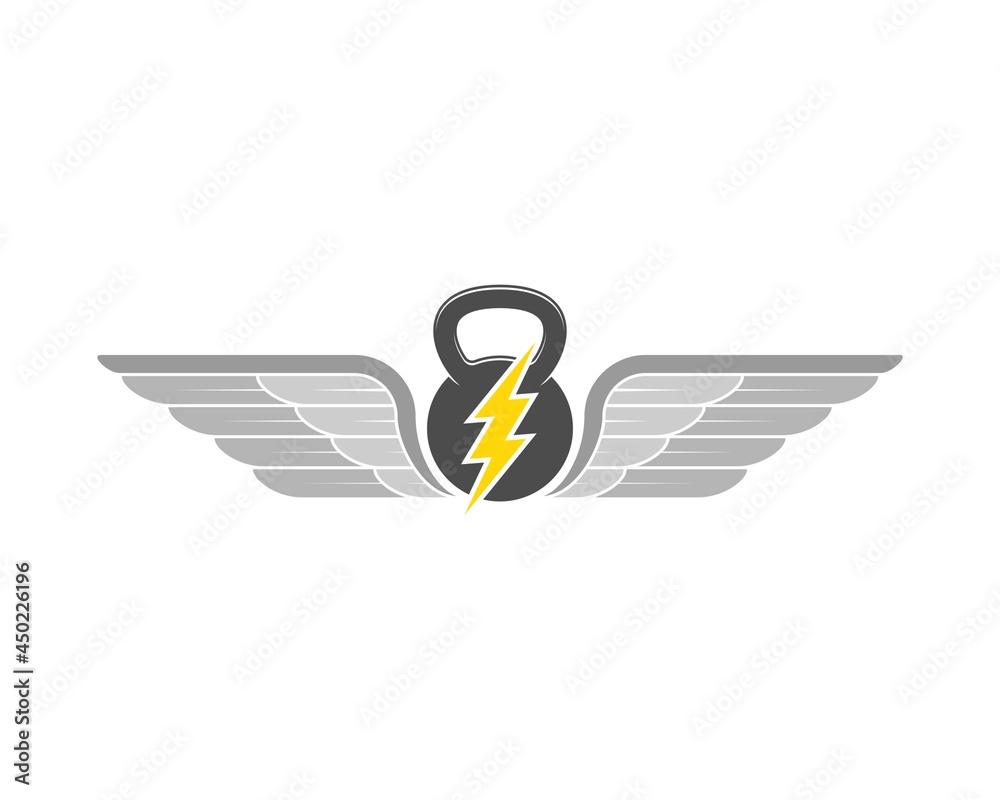 Sticker gym kettle bell with lightning and wings