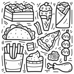 hand drawn food doodle cartoon design for coloring, logos, stickers, backgrounds and more