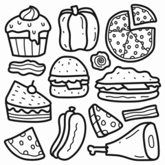 hand drawn food doodle cartoon design for coloring, logos, stickers, backgrounds and more