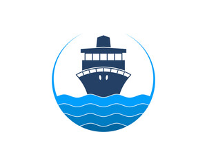 Fototapeta na wymiar Cruise ship on the sea water logo