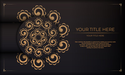 Black background gorgeous vector mandala patterns with vintage ornaments and place under text. Print-ready invitation design with mandala ornament.
