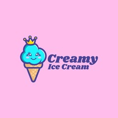 Vector Logo Illustration Ice Cream Mascot Cartoon Style.