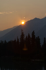 Setting Sun Sinking behind the Mountain