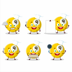 Cartoon character of billiards ball with various chef emoticons